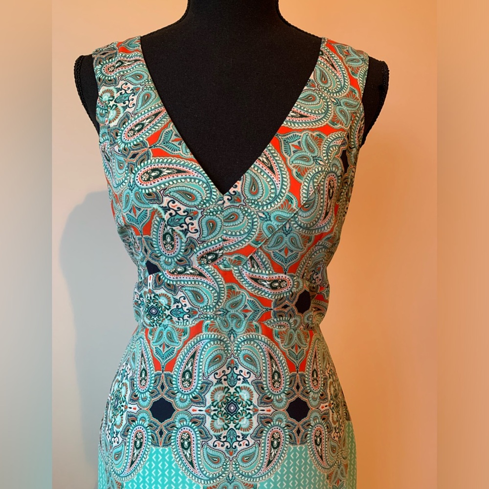 Maeve Aqua Paisley V-Neck Midi Dress - Picture 2 of 5